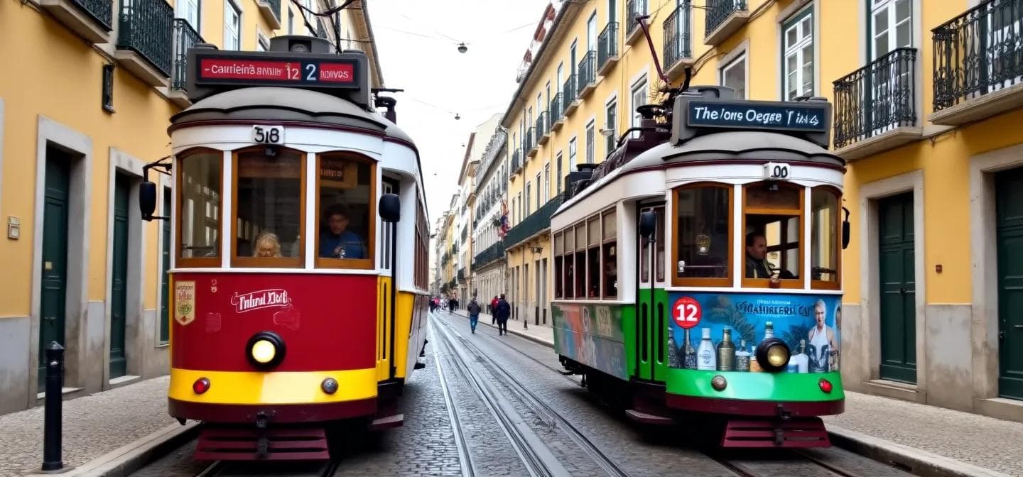 Tram 28 climbing the hills of Lisbon, Portugal