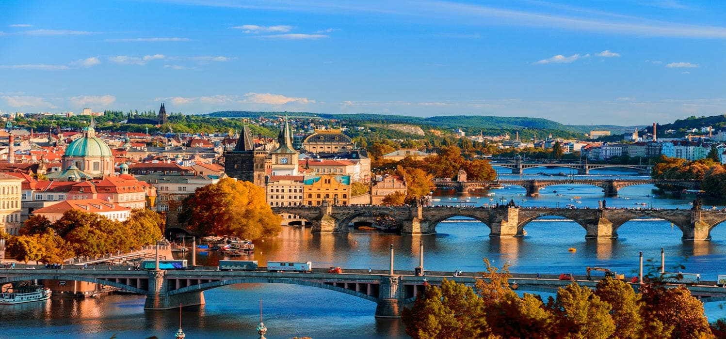 Prague Old Town with its historic spires, Czech Republic