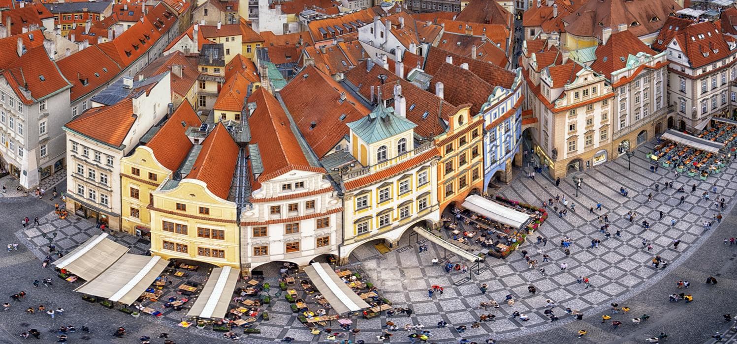 Prague Old Town with its historic spires, Czech Republic